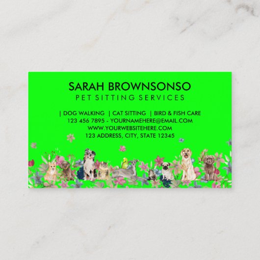 Carte De Visite Des animaux mignons sur un Arrière - plan vert can (Dos)