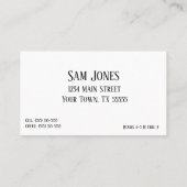 Carte de visite des chutes de pluie (Dos)