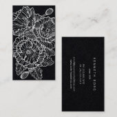 Carte De Visite Des coquelicots de fleurs Lineares blancs sur noir (Devant / Derrière)