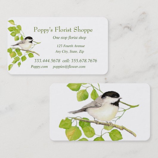 Carte de visite des fleurs de chickadee (Devant / Derrière)