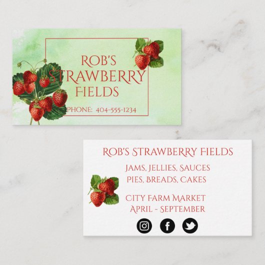 Carte de visite des fraises d'aquarelle (Devant / Derrière)