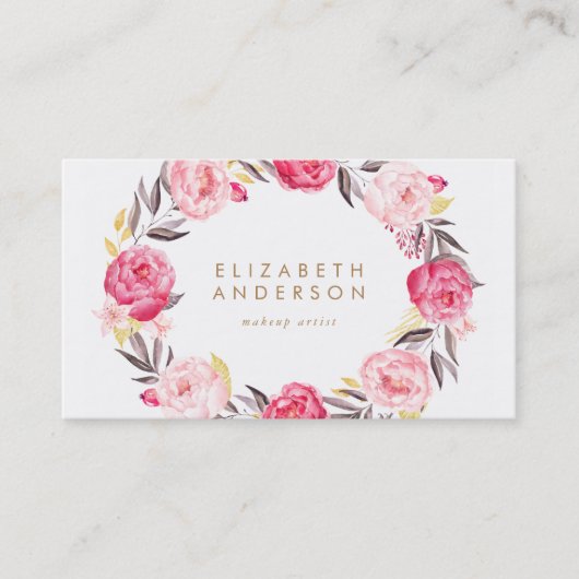 Carte de visite des pivoines de fleurs roses (Devant)