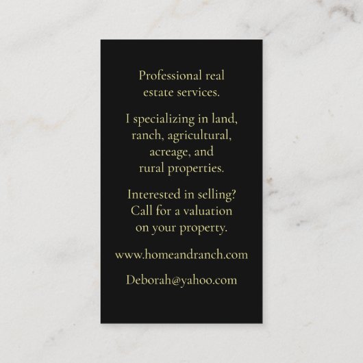 Carte de visite des propriétés du ranch immobilier (Dos)