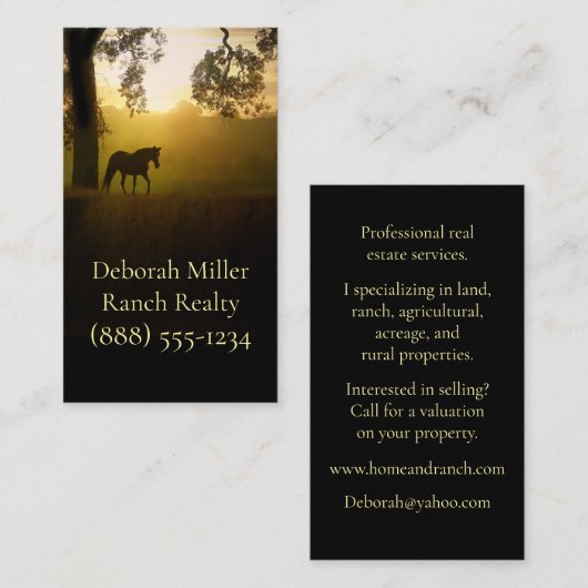 Carte de visite des propriétés du ranch immobilier (Devant / Derrière)