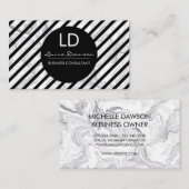 Carte de visite des rayures de monogramme de marbr (Devant / Derrière)