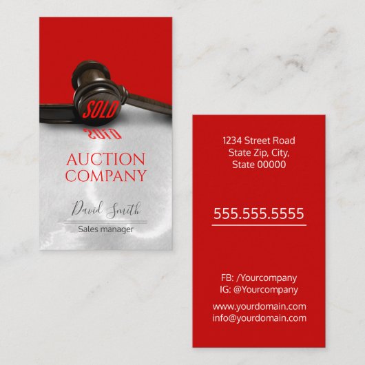 Carte de visite des services aux enchères (Devant / Derrière)