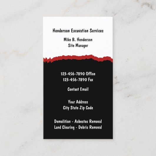 Carte de visite des services de construction d'exc (Devant)