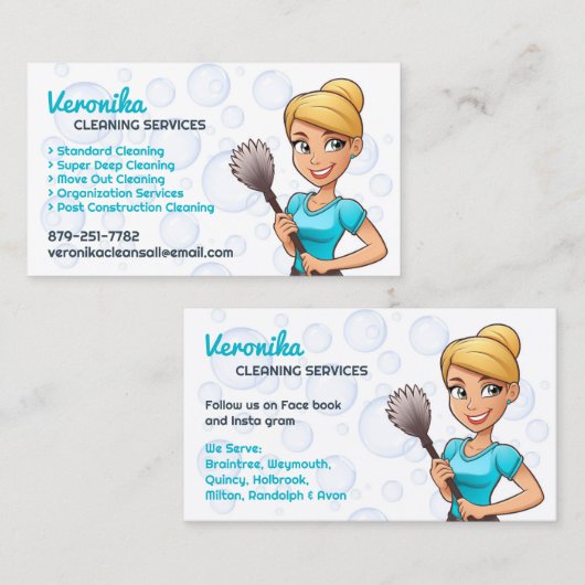 Carte de visite des services de nettoyage domestiq (Devant / Derrière)