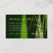 Carte de visite des Services Jardins Feuilles vert (Dos)