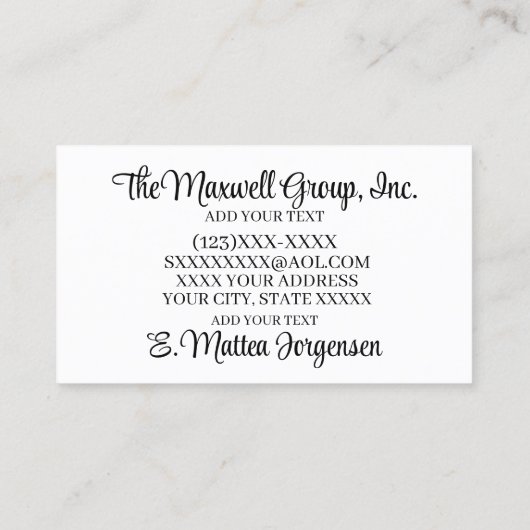 Carte de visite des services professionnels (Dos)