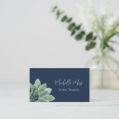 Carte De Visite Désert Botanique Succulent Élégant Marine Bleu (Debout devant)