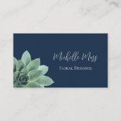 Carte De Visite Désert Botanique Succulent Élégant Marine Bleu (Devant)