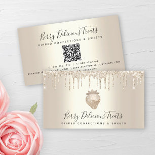 Carte De Visite Désert de confection aux fraises QR Code Gold Driv