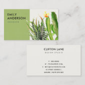 CARTE DE VISITE DÉSERT MODERNE CACTUS JARDIN FLEURI COULEUR D'EAU (Devant / Derrière)