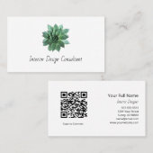 Carte De Visite Desert Succulent Boho Botanical QR code (Devant / Derrière)