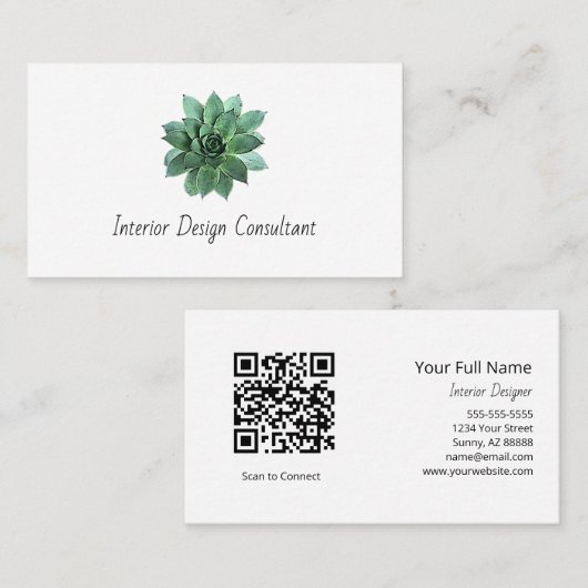 Carte De Visite Desert Succulent Boho Botanical QR code (Devant / Derrière)