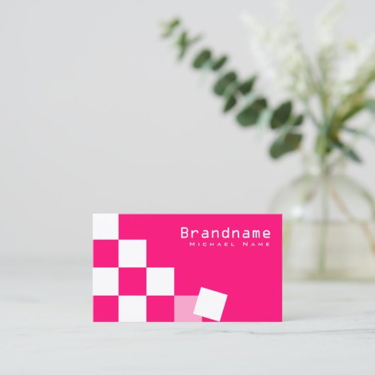 Carte De Visite Design À damiers rose et blanc (Debout devant)