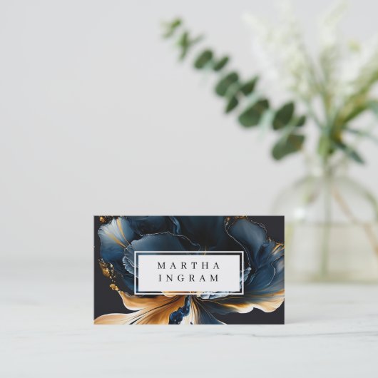 Carte De Visite Design abstrait bleu et or (Debout devant)