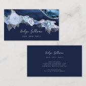 carte de visite design agate de fleurs bleues (Devant / Derrière)