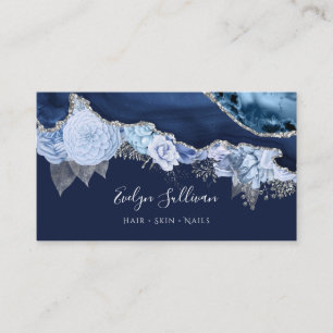 carte de visite design agate de fleurs bleues