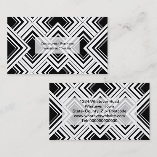 Carte De Visite Design Art Déco Noir Et Blanc (Devant / Derrière)