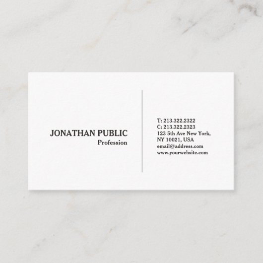 Carte De Visite Design blanc élégant moderne professionnel (Devant)