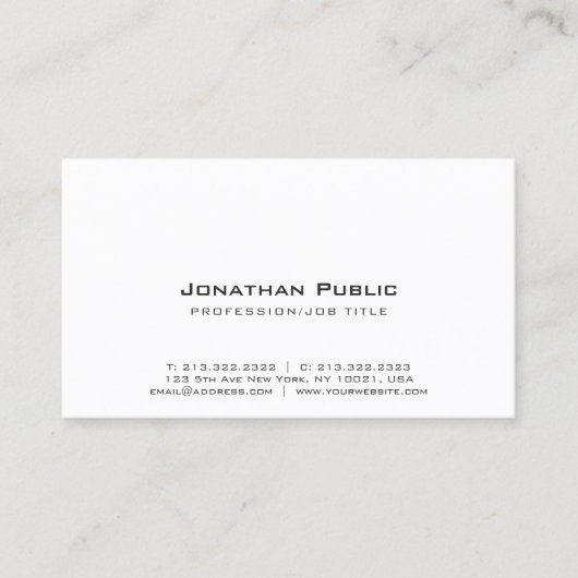 Carte De Visite Design blanc élégant Plat créatif moderne (Devant)