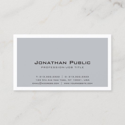 Carte De Visite Design blanc gris créatif moderne élégant (Devant)