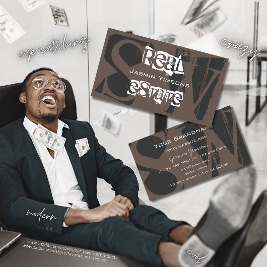 Carte De Visite Design Brown gris et blanc avec Monogramme Moderne