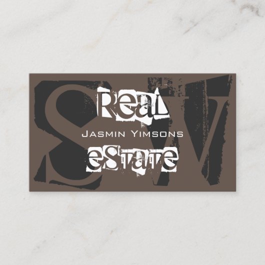 Carte De Visite Design Brown gris et blanc avec Monogramme Moderne (Devant)