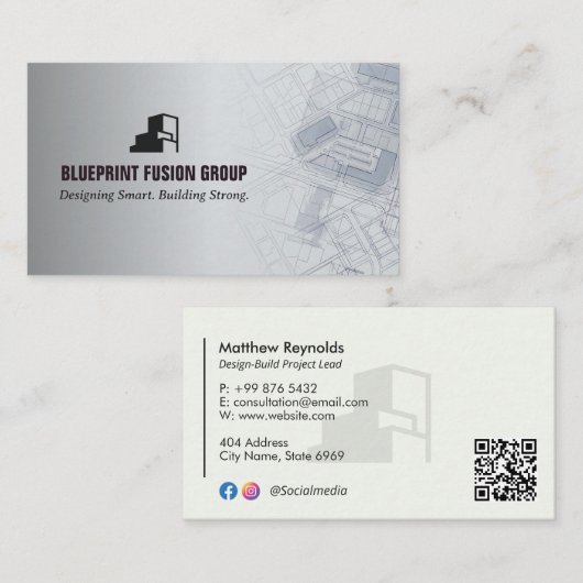 Carte De Visite Design-Build Firms Business | Grey Minimalist (Devant / Derrière)