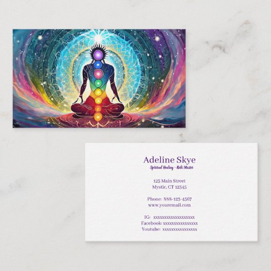 Carte De Visite design chakra mystique en couleurs vives (Devant / Derrière)