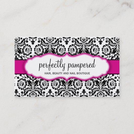 CARTE DE VISITE design damask noir fuschia rose (Devant)