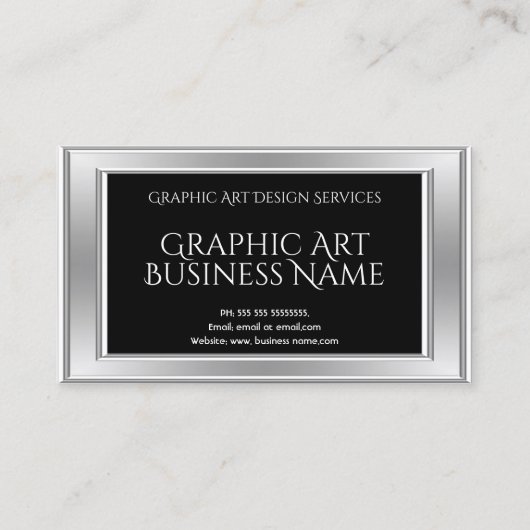 Carte De Visite Design d'art graphique moderne élégant Argent Noir (Devant)
