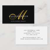 Carte De Visite Design de bijoux Monogramme Noir Or Moderne (Devant / Derrière)