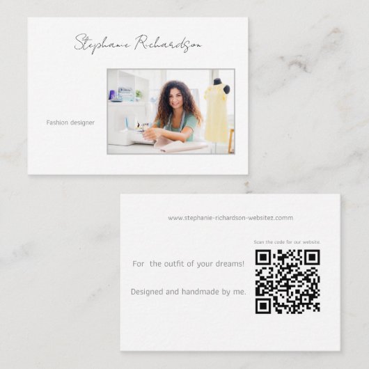 Carte De Visite Design de mode QR code photo couture moderne  (Devant / Derrière)