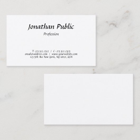 Carte De Visite Design de script tendance Simple Chic Moderne Plai (Devant / Derrière)