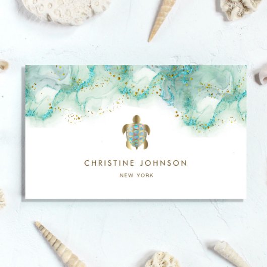 carte de visite design de tortue de mer turquoise