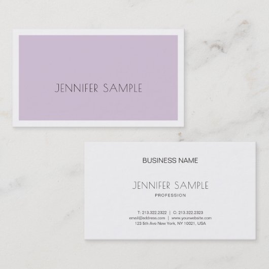 Carte De Visite Design design élégant tendance violet violet viole (Devant / Derrière)