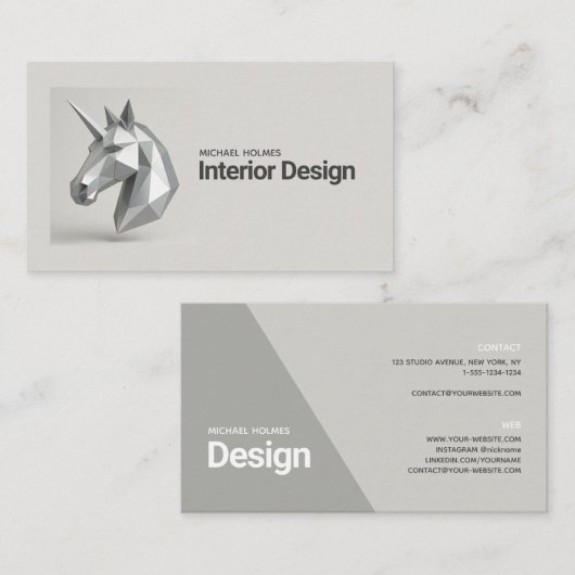 Carte De Visite Design d'intérieur 3D Sculpture Unicorn Architectu (Devant / Derrière)