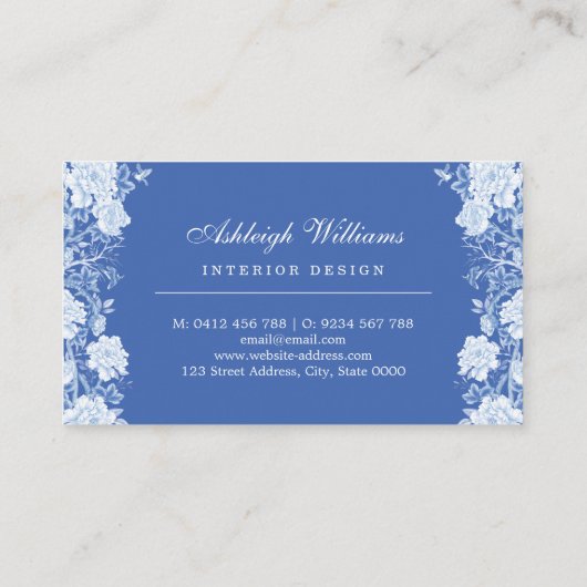 Carte De Visite Design d'intérieur à fleurs blanc chic (Dos)