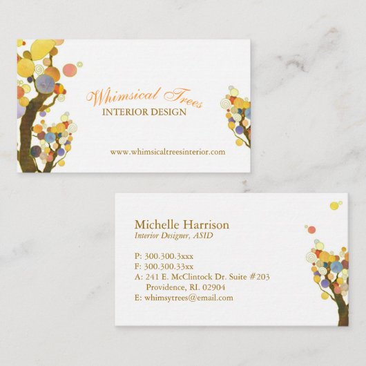 Carte De Visite Design d'intérieur à thème Arbre unique (Devant / Derrière)