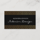 Carte De Visite Design d'intérieur Art déco élégant noir et or (Devant)