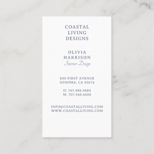 Carte De Visite Design d'intérieur côtier moderne (Dos)