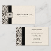 Carte De Visite Design d'intérieur crème de monogramme de damassé (Devant / Derrière)