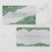 Carte De Visite Design d'intérieur de damassé déchiré par vert de (Devant / Derrière)