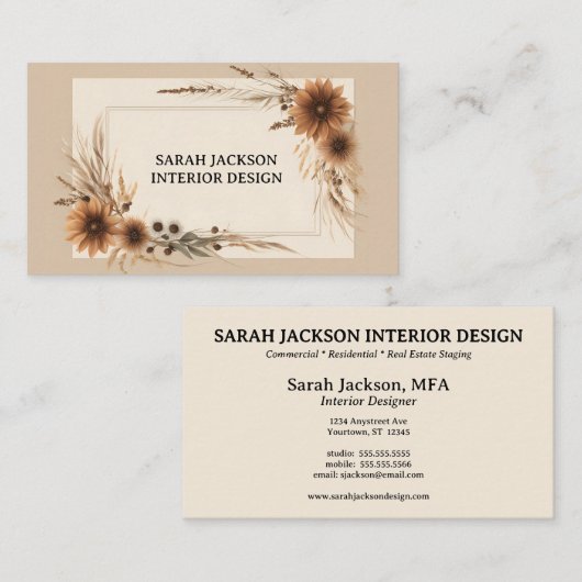 Carte De Visite Design d'intérieur de fleurs et d'herbe séchées Bo (Devant / Derrière)