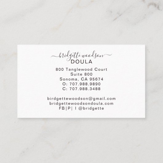 Carte De Visite Design d'intérieur de nom de script noir blanc bot (Dos)