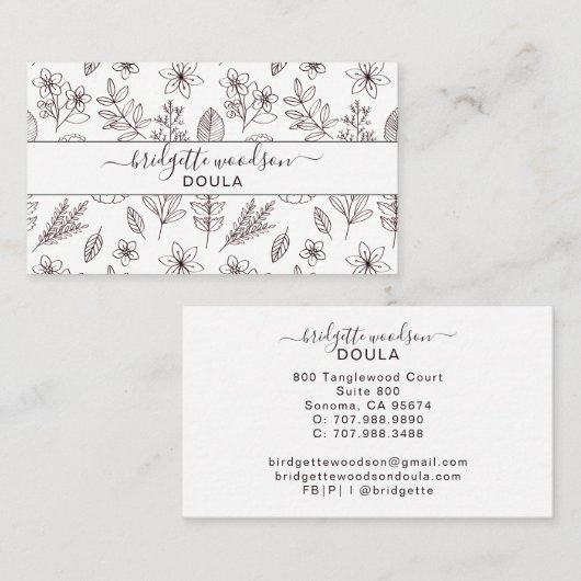 Carte De Visite Design d'intérieur de nom de script noir blanc bot (Devant / Derrière)