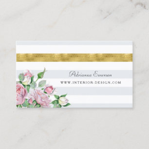 Carte De Visite Design d'intérieur en or Chic Rose Roses Faux